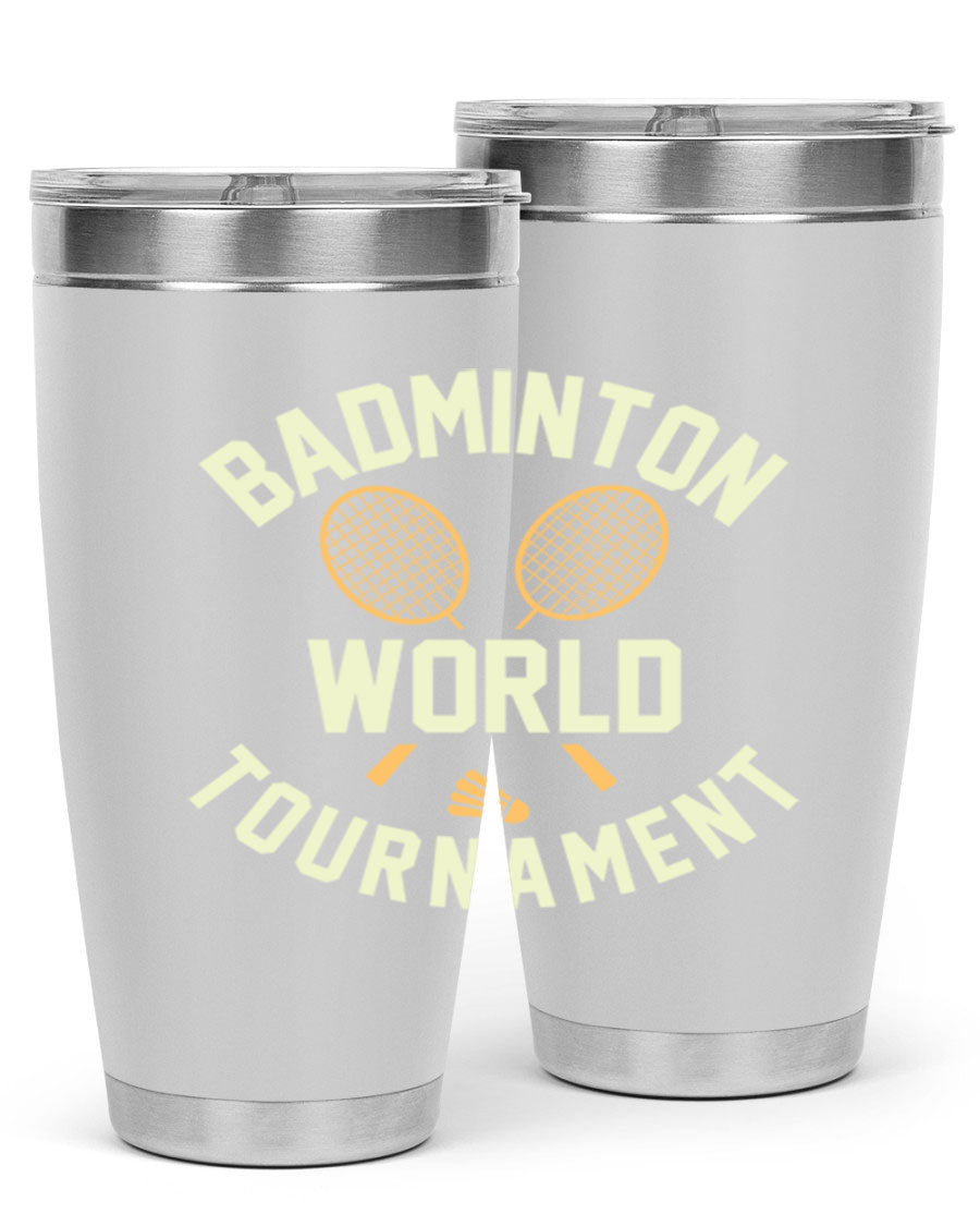 Badminton 1449# 20oz Tumbler in stainless steel with a drink-thru lid, showcasing its sleek design and double wall vacuum insulation.
