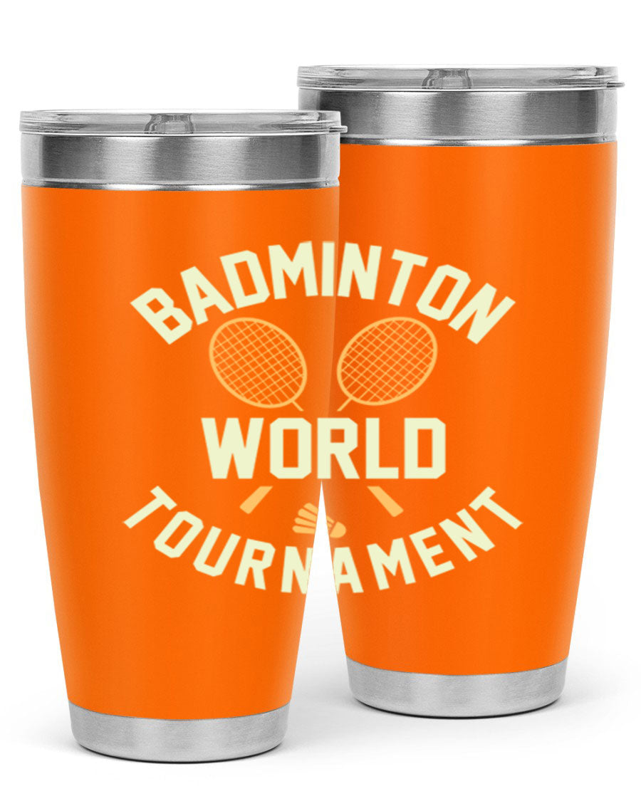 Badminton 1449# 20oz Tumbler in stainless steel with a drink-thru lid, showcasing its sleek design and double wall vacuum insulation.