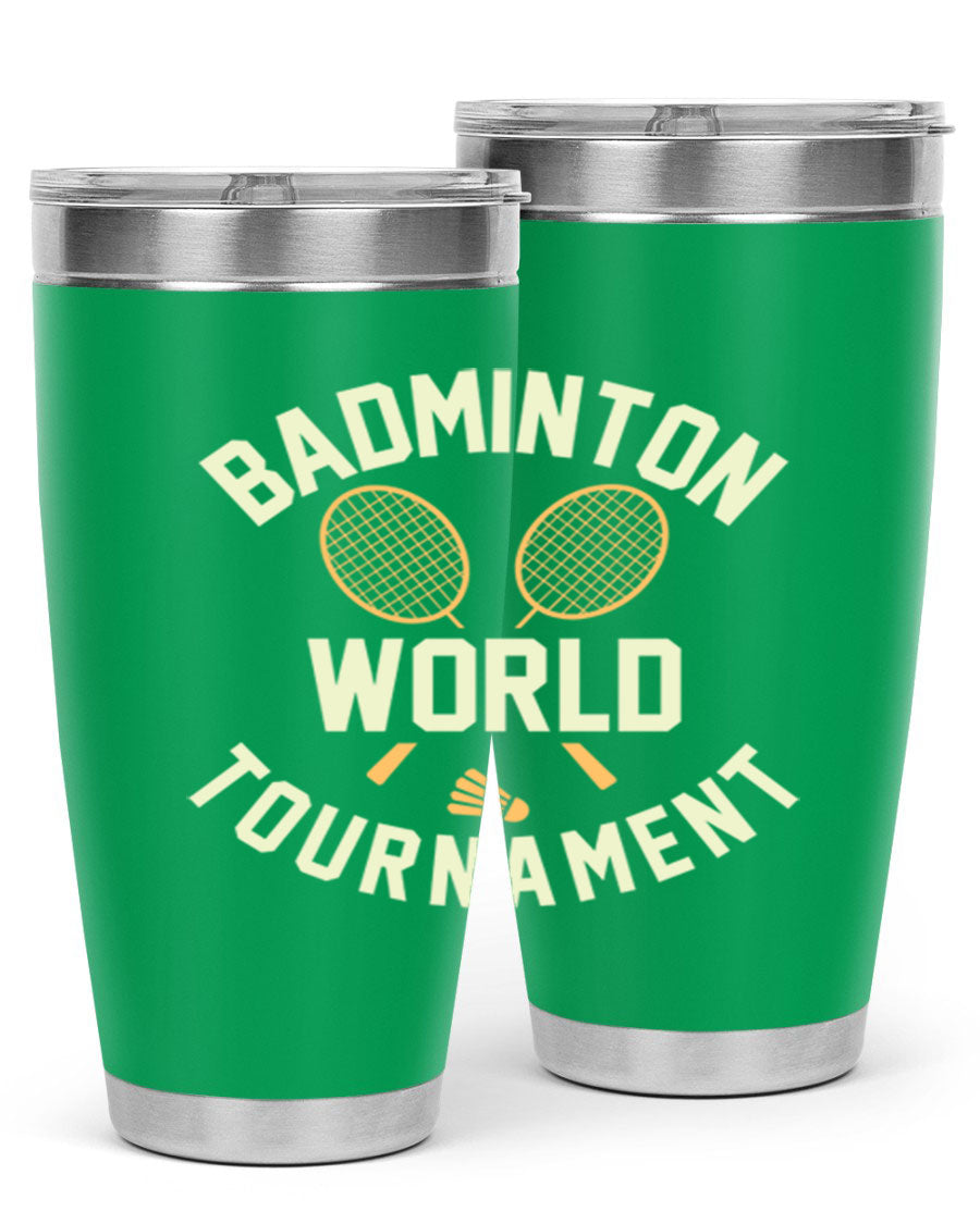 Badminton 1449# 20oz Tumbler in stainless steel with a drink-thru lid, showcasing its sleek design and double wall vacuum insulation.