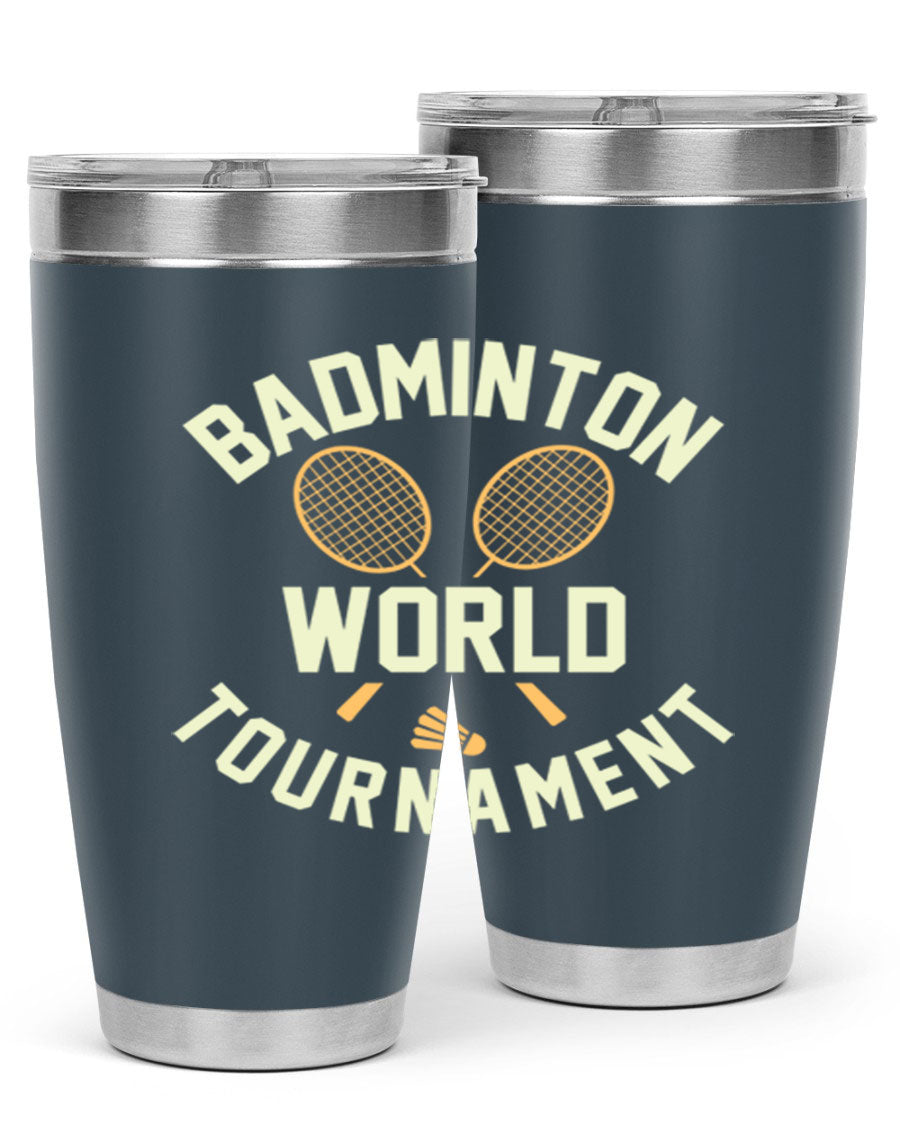 Badminton 1449# 20oz Tumbler in stainless steel with a drink-thru lid, showcasing its sleek design and double wall vacuum insulation.