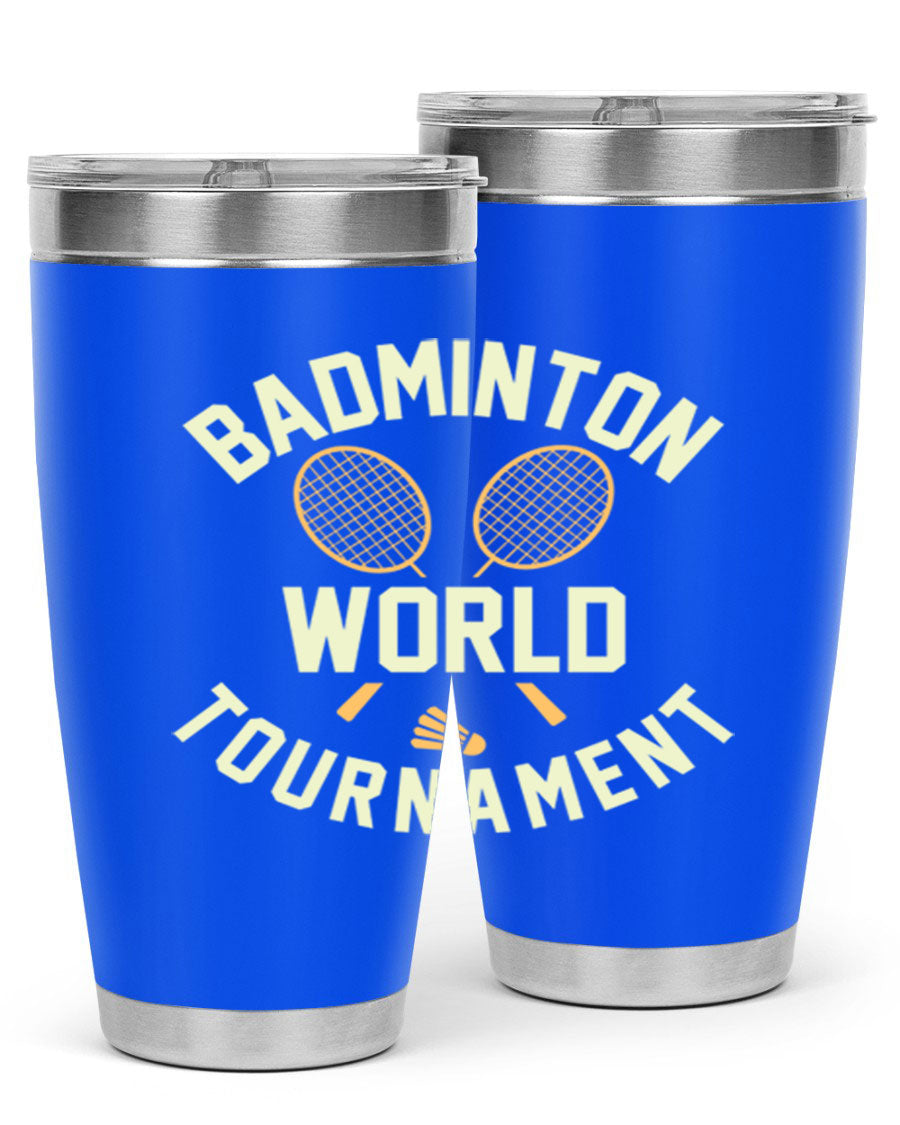 Badminton 1449# 20oz Tumbler in stainless steel with a drink-thru lid, showcasing its sleek design and double wall vacuum insulation.