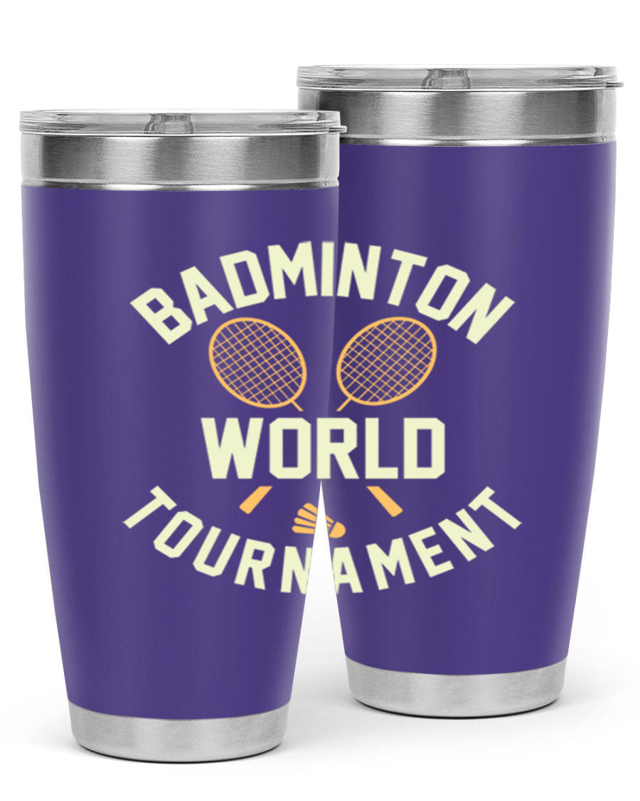 Badminton 1449# 20oz Tumbler in stainless steel with a drink-thru lid, showcasing its sleek design and double wall vacuum insulation.