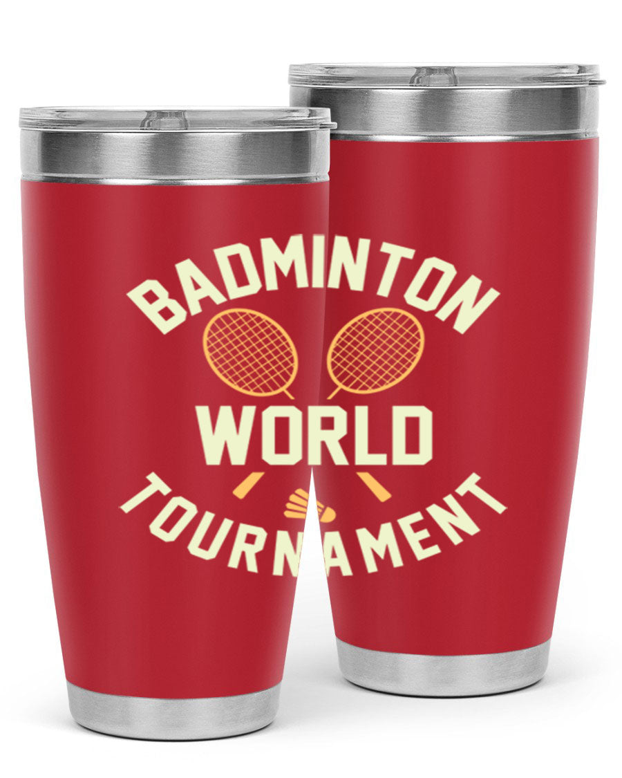 Badminton 1449# 20oz Tumbler in stainless steel with a drink-thru lid, showcasing its sleek design and double wall vacuum insulation.
