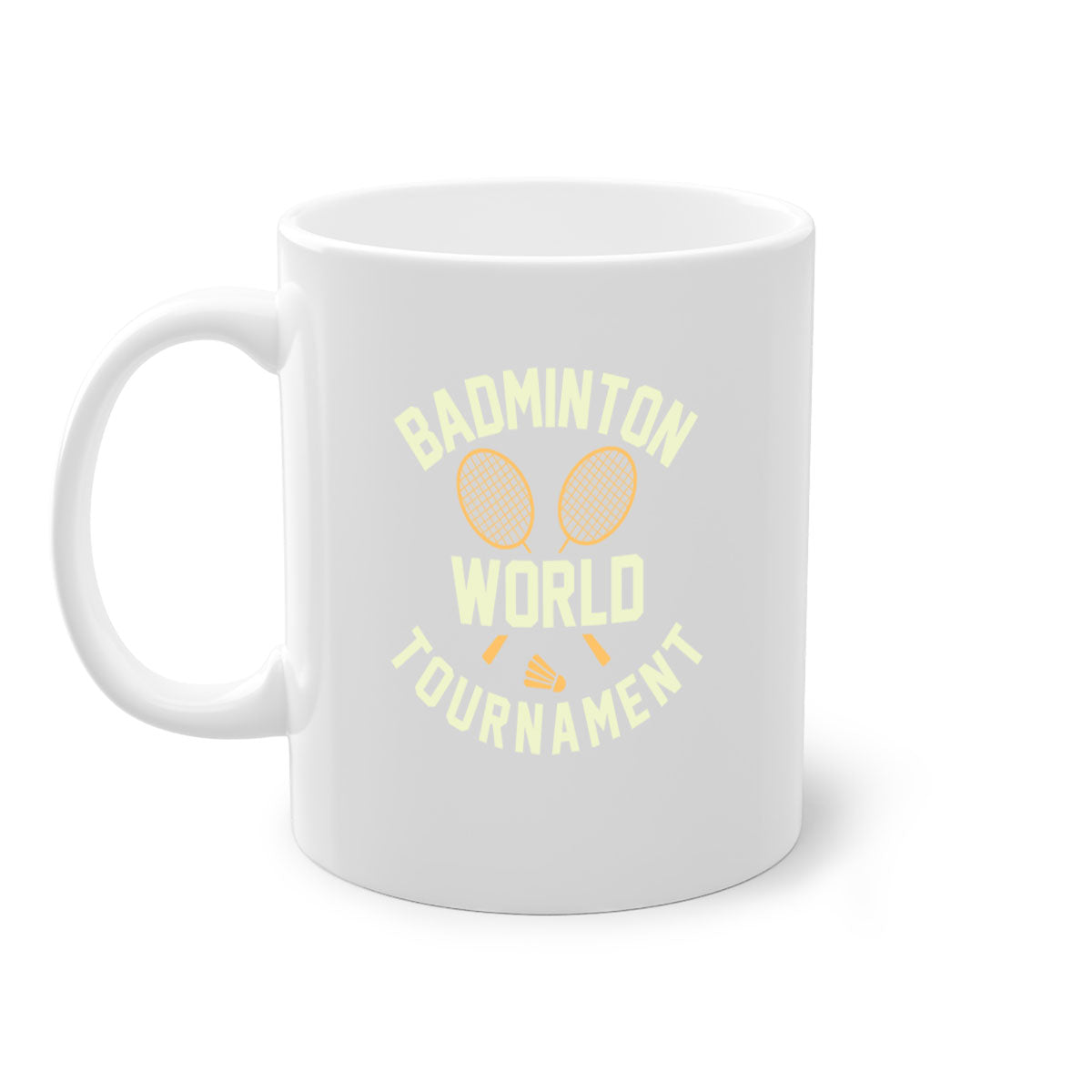 Badminton 1449# Mug featuring a glossy finish, colored handle, and interior, available in five vibrant colors.