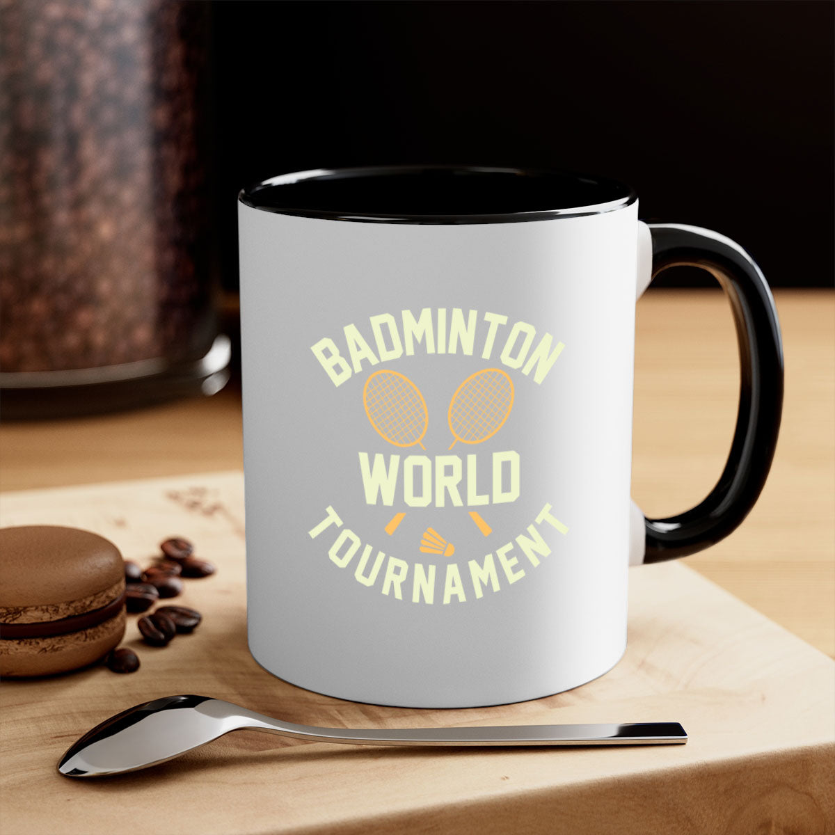 Badminton 1449# Mug featuring a glossy finish, colored handle, and interior, available in five vibrant colors.