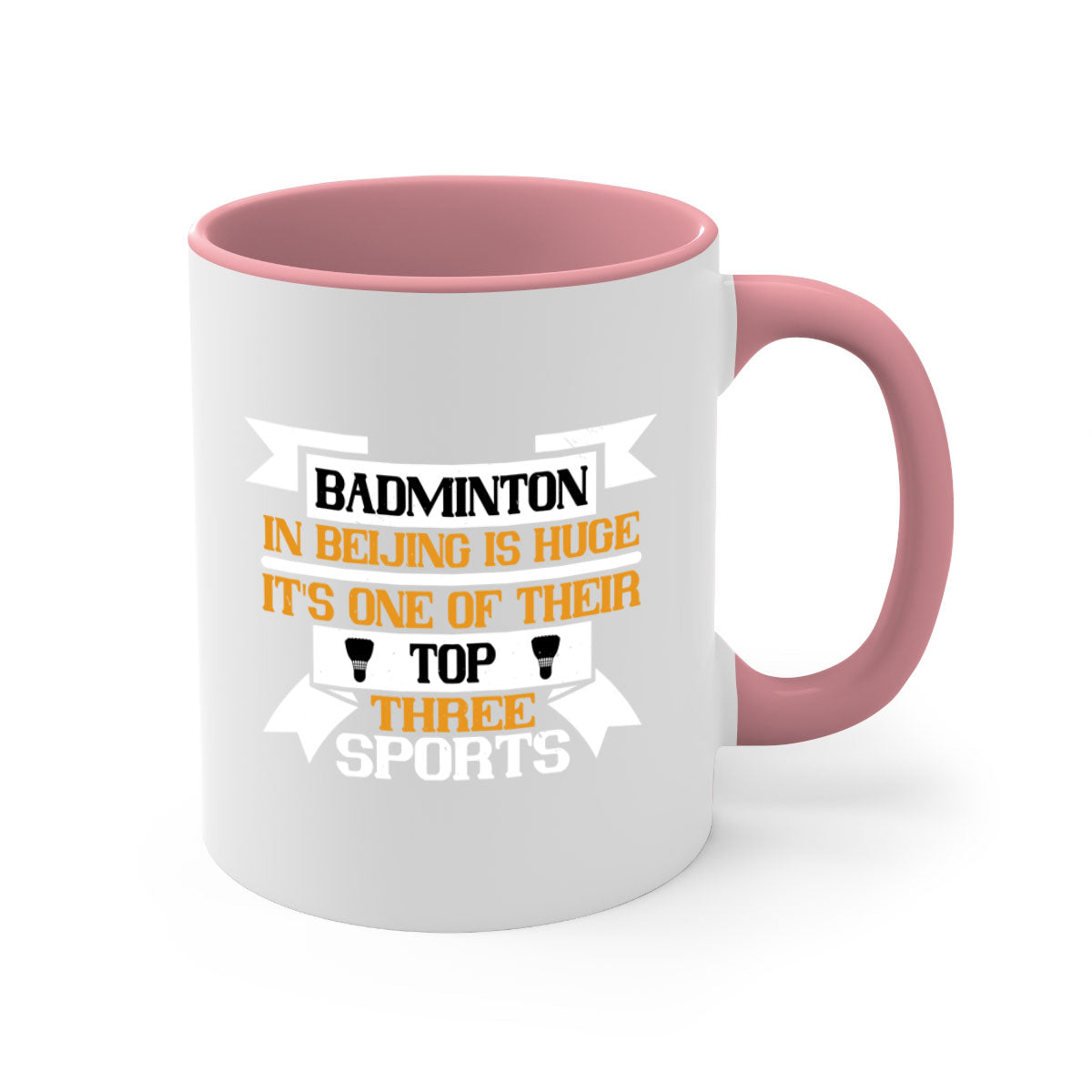 A stylish two-tone ceramic mug featuring a colored handle and glossy finish, perfect for badminton enthusiasts.