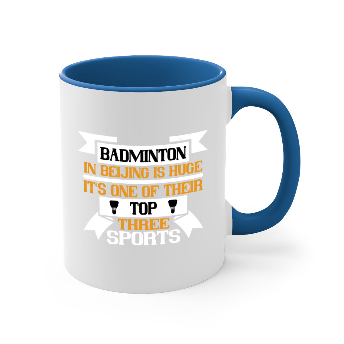A stylish two-tone ceramic mug featuring a colored handle and glossy finish, perfect for badminton enthusiasts.