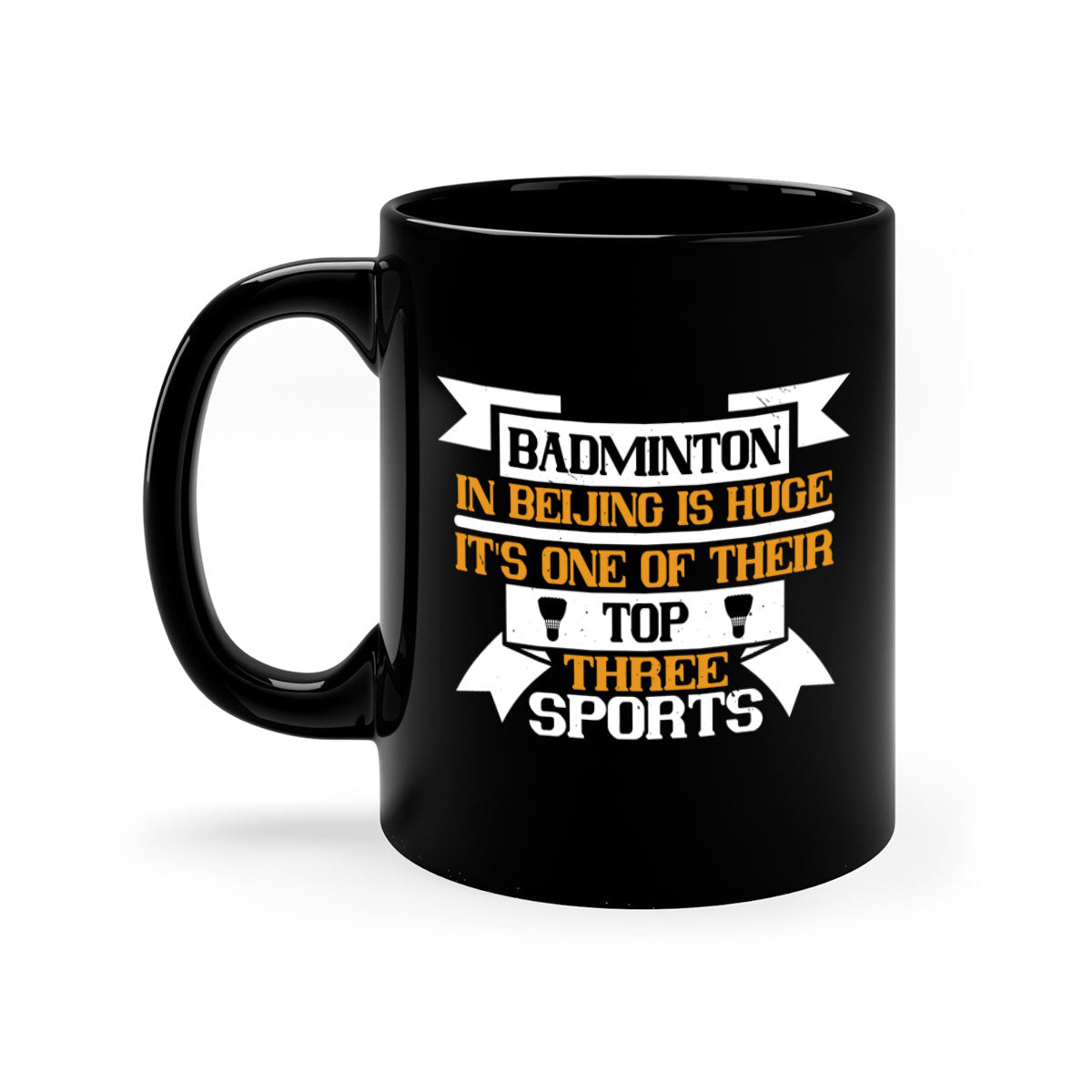 A stylish two-tone ceramic mug featuring a colored handle and glossy finish, perfect for badminton enthusiasts.