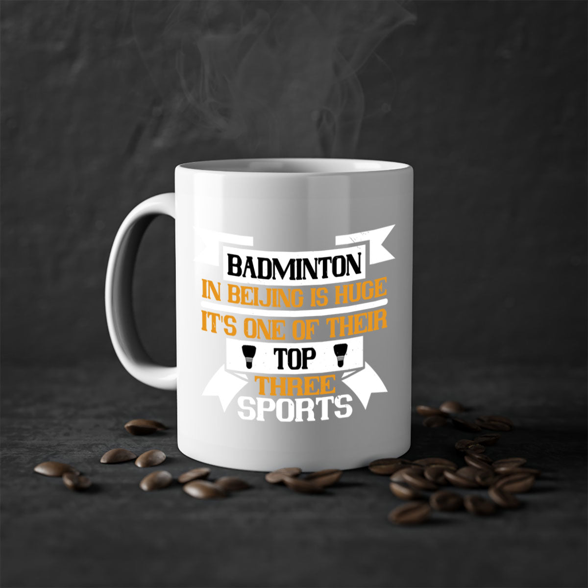 A stylish two-tone ceramic mug featuring a colored handle and glossy finish, perfect for badminton enthusiasts.