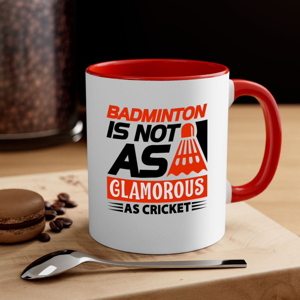 Badminton is not as 1451# Mug with colorful handle and interior, showcasing glossy ceramic finish.