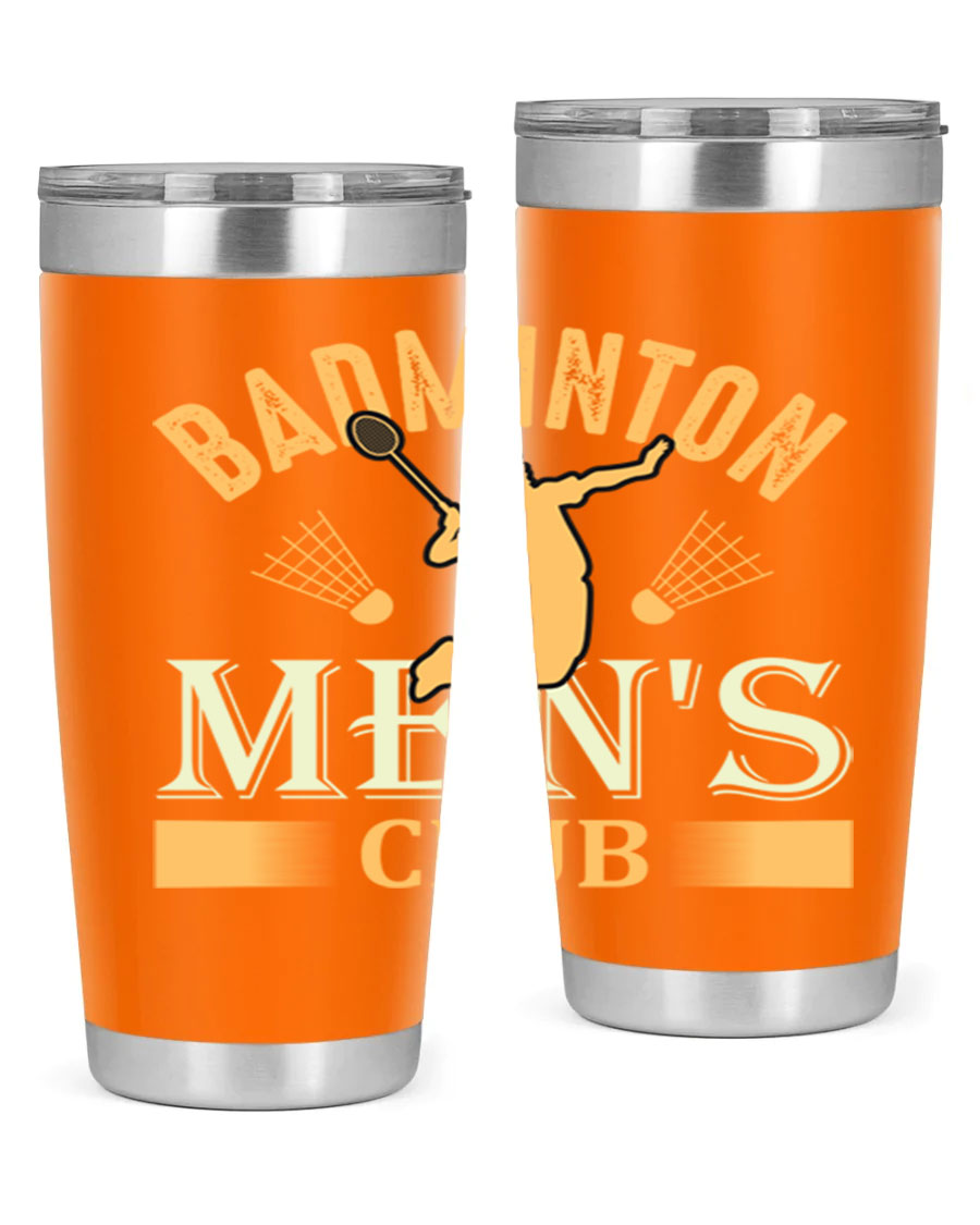 Badminton mens 1450# 20oz Tumbler in stainless steel with a drink-thru lid, showcasing its sleek design and insulation features.