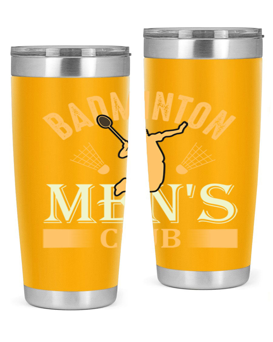 Badminton mens 1450# 20oz Tumbler in stainless steel with a drink-thru lid, showcasing its sleek design and insulation features.