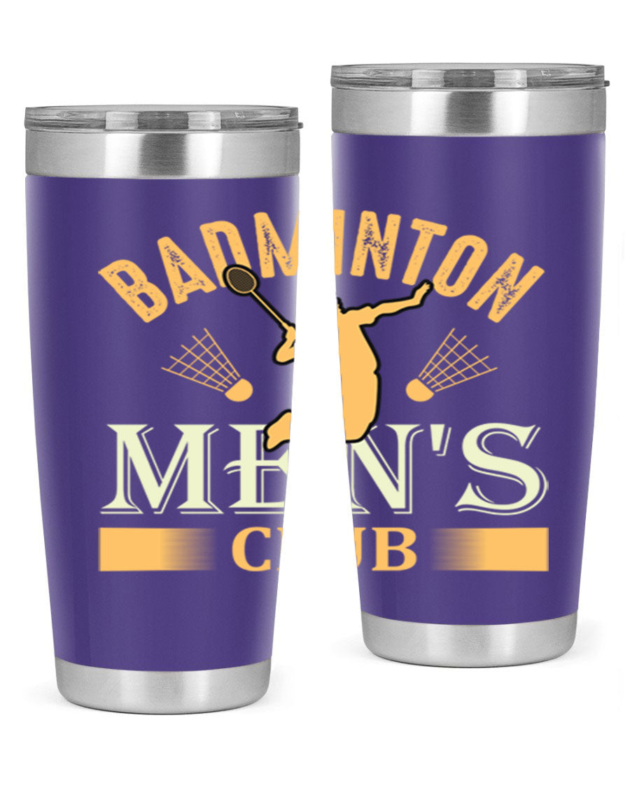 Badminton mens 1450# 20oz Tumbler in stainless steel with a drink-thru lid, showcasing its sleek design and insulation features.