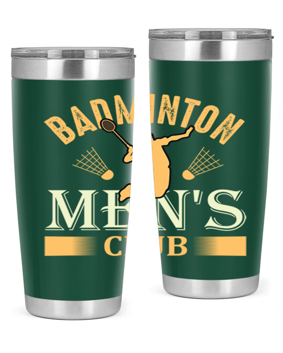 Badminton mens 1450# 20oz Tumbler in stainless steel with a drink-thru lid, showcasing its sleek design and insulation features.