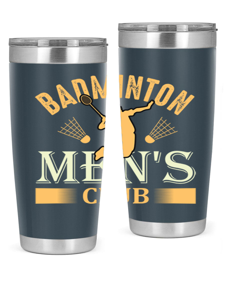 Badminton mens 1450# 20oz Tumbler in stainless steel with a drink-thru lid, showcasing its sleek design and insulation features.