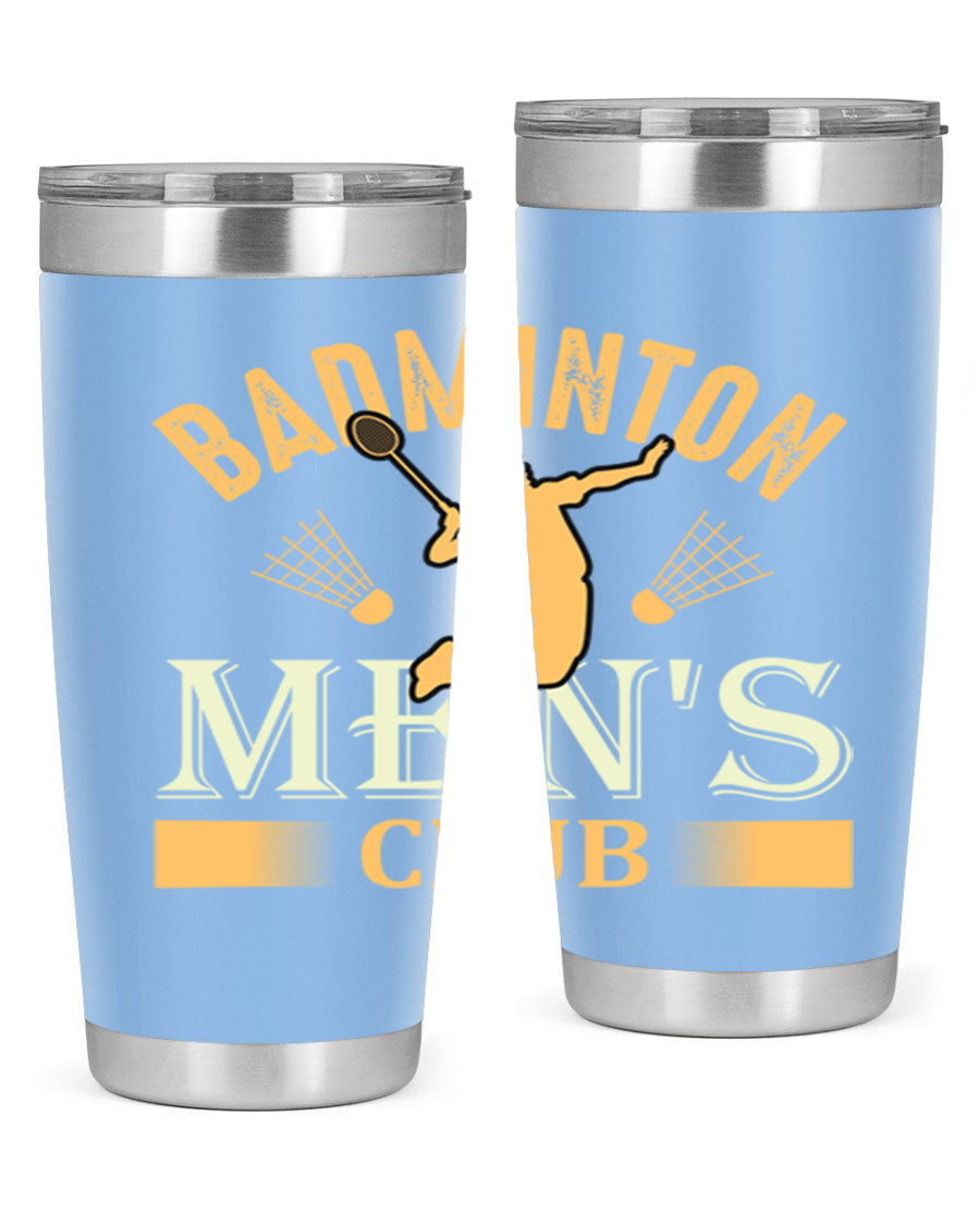 Badminton mens 1450# 20oz Tumbler in stainless steel with a drink-thru lid, showcasing its sleek design and insulation features.