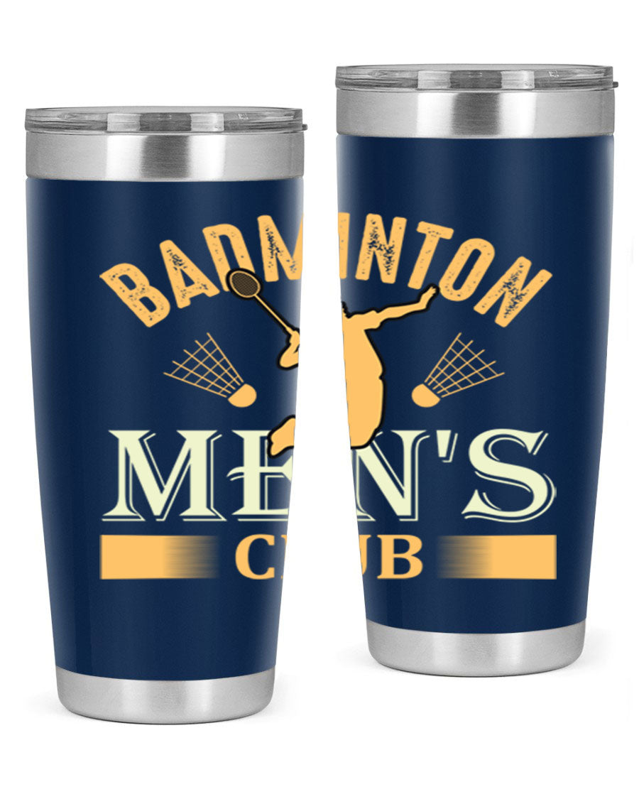 Badminton mens 1450# 20oz Tumbler in stainless steel with a drink-thru lid, showcasing its sleek design and insulation features.