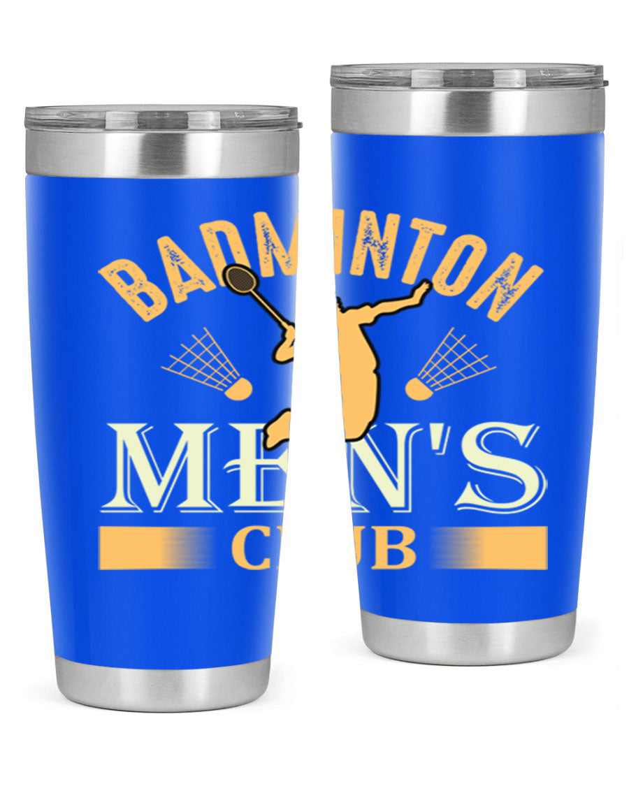 Badminton mens 1450# 20oz Tumbler in stainless steel with a drink-thru lid, showcasing its sleek design and insulation features.