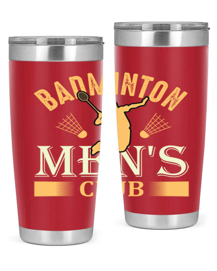 Badminton mens 1450# 20oz Tumbler in stainless steel with a drink-thru lid, showcasing its sleek design and insulation features.
