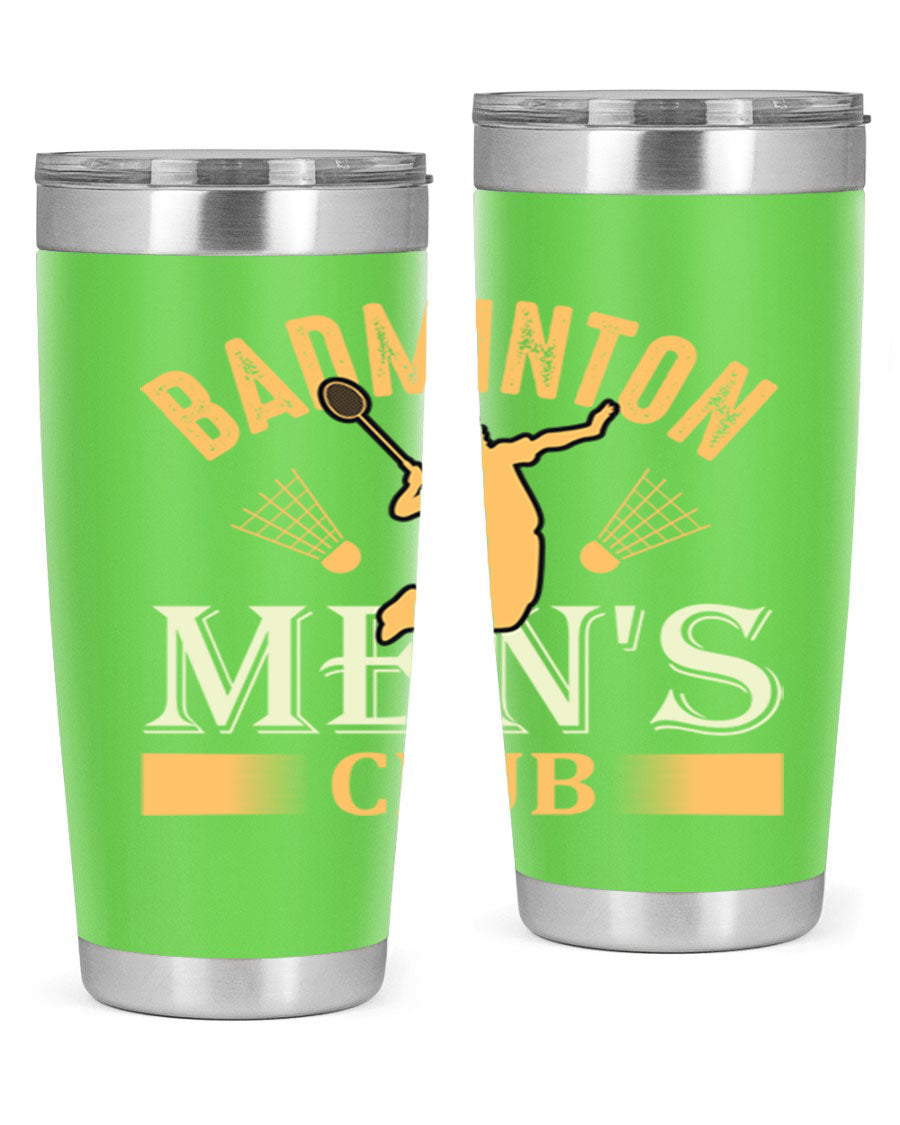 Badminton mens 1450# 20oz Tumbler in stainless steel with a drink-thru lid, showcasing its sleek design and insulation features.