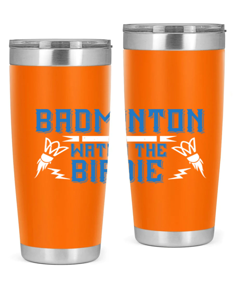 Badminton Watch the Birdie 1726# tumbler in stainless steel with a sleek design, perfect for hot and cold beverages.