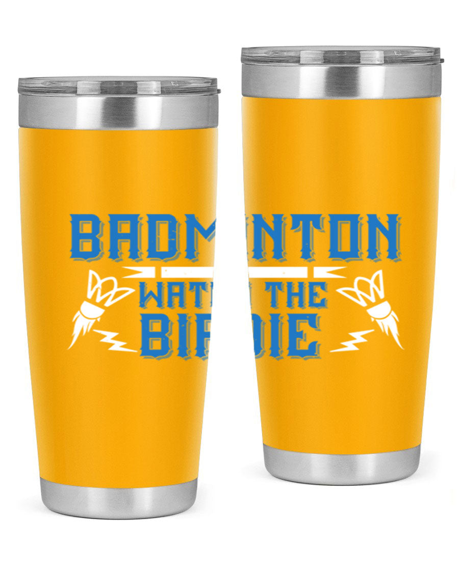 Badminton Watch the Birdie 1726# tumbler in stainless steel with a sleek design, perfect for hot and cold beverages.