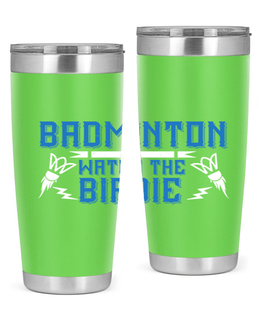 Badminton Watch the Birdie 1726# tumbler in stainless steel with a sleek design, perfect for hot and cold beverages.