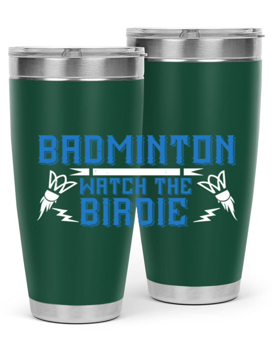 Badminton Watch the Birdie 1726# tumbler in stainless steel with a sleek design, perfect for hot and cold beverages.