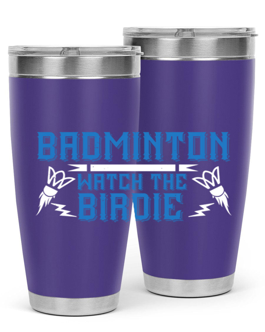 Badminton Watch the Birdie 1726# tumbler in stainless steel with a sleek design, perfect for hot and cold beverages.