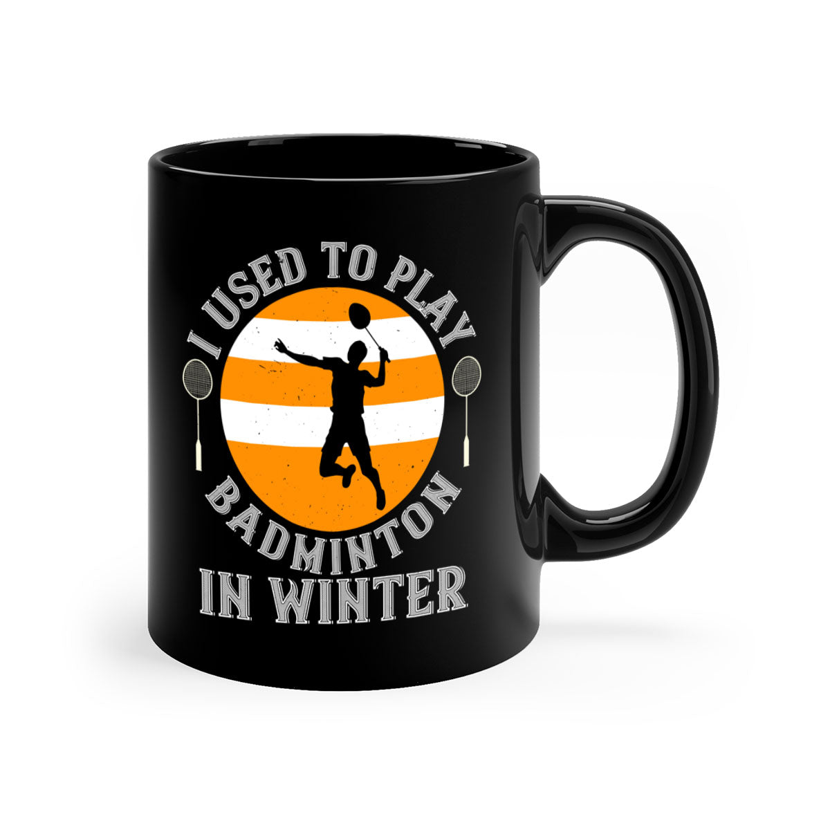 A stylish two-tone badminton-themed coffee mug with a colored handle and glossy finish, available in multiple colors.