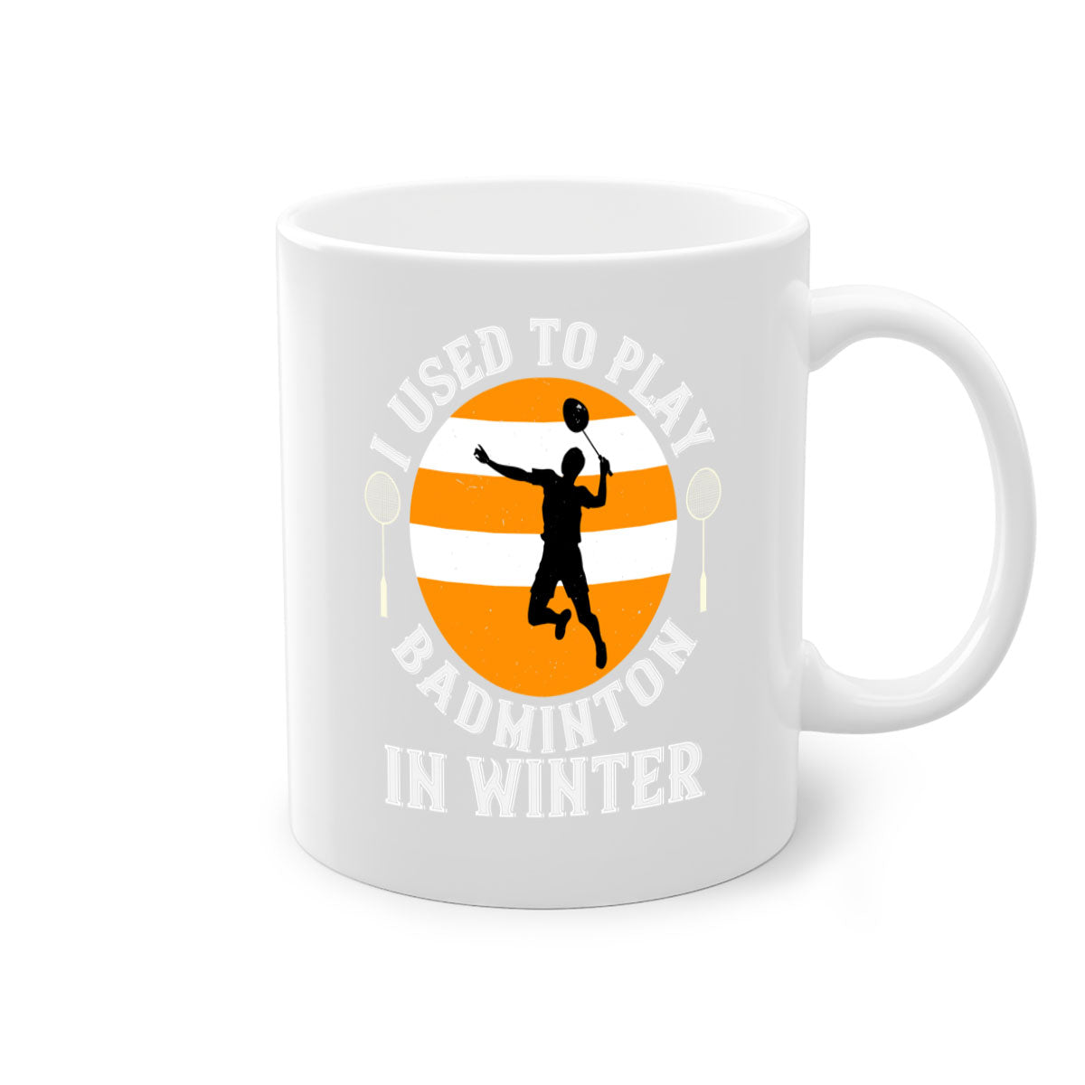 A stylish two-tone badminton-themed coffee mug with a colored handle and glossy finish, available in multiple colors.