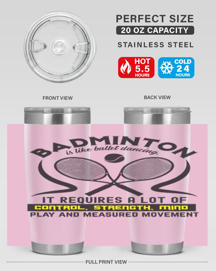 BADMINTONis like ballet dancing tumbler in stainless steel with a vibrant design, perfect for hot and cold beverages.