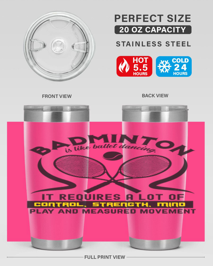 BADMINTONis like ballet dancing tumbler in stainless steel with a vibrant design, perfect for hot and cold beverages.