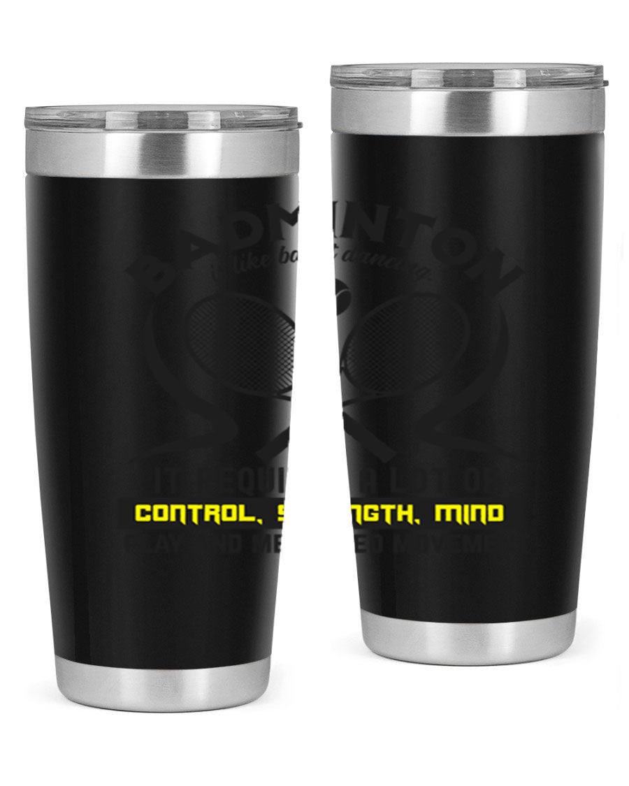 BADMINTONis like ballet dancing tumbler in stainless steel with a vibrant design, perfect for hot and cold beverages.