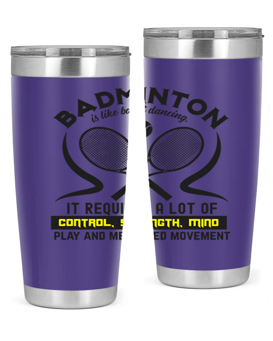 BADMINTONis like ballet dancing tumbler in stainless steel with a vibrant design, perfect for hot and cold beverages.
