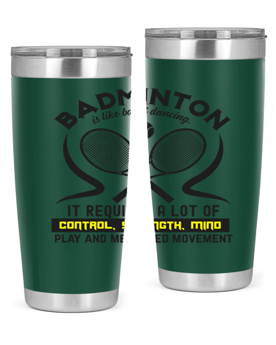 BADMINTONis like ballet dancing tumbler in stainless steel with a vibrant design, perfect for hot and cold beverages.