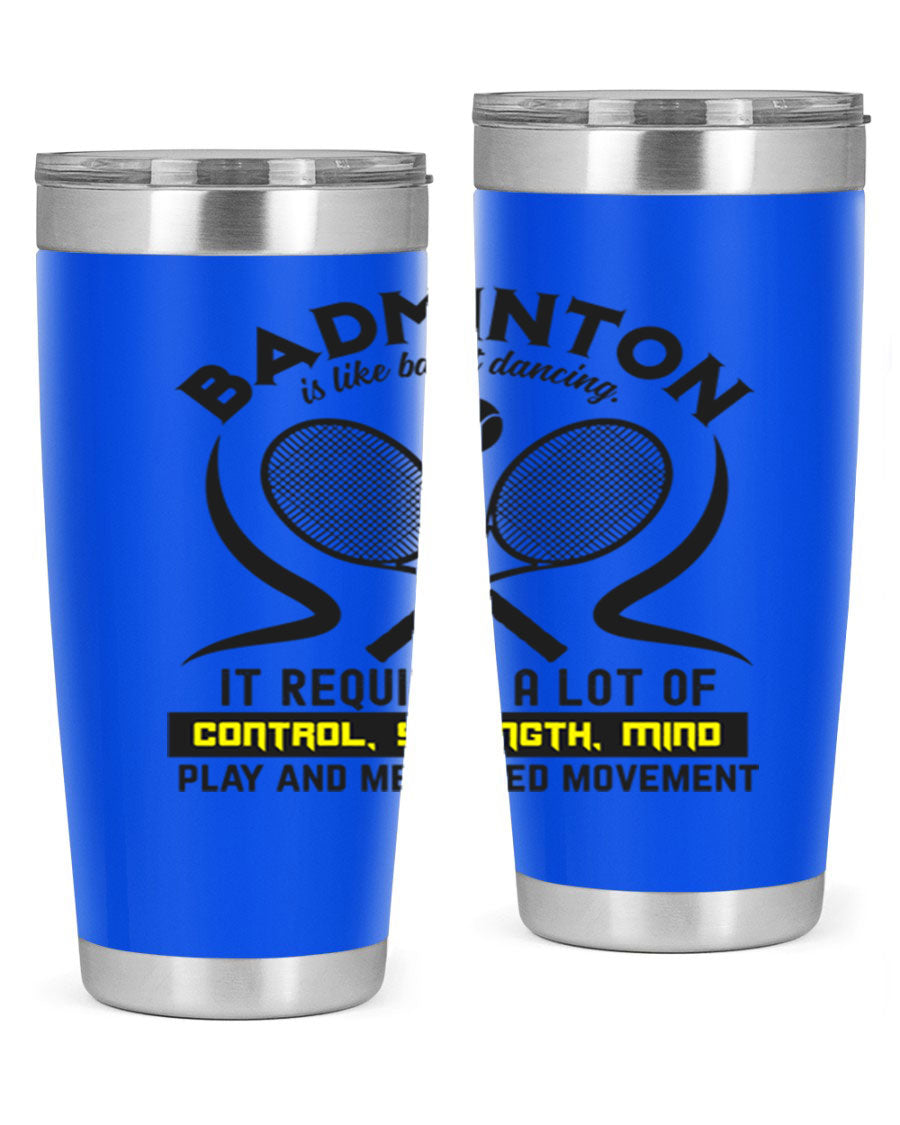 BADMINTONis like ballet dancing tumbler in stainless steel with a vibrant design, perfect for hot and cold beverages.
