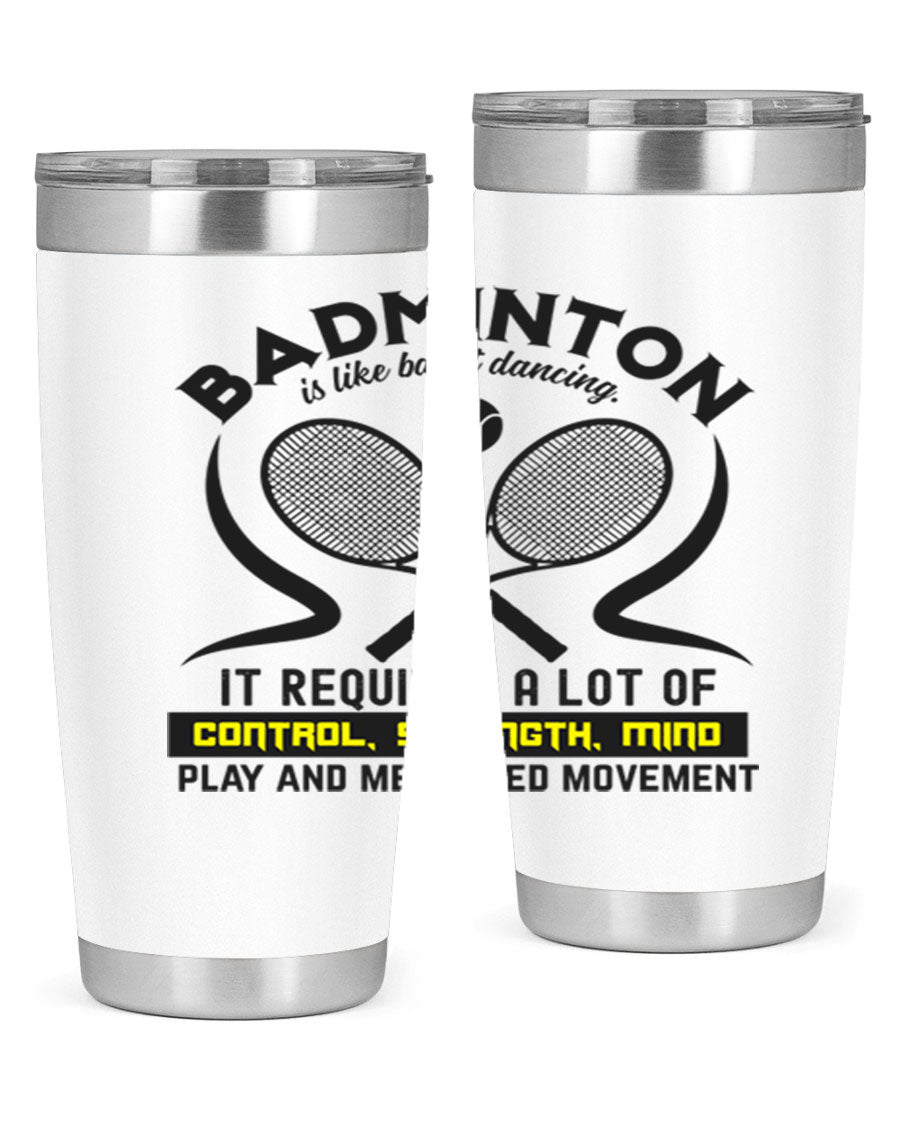 BADMINTONis like ballet dancing tumbler in stainless steel with a vibrant design, perfect for hot and cold beverages.