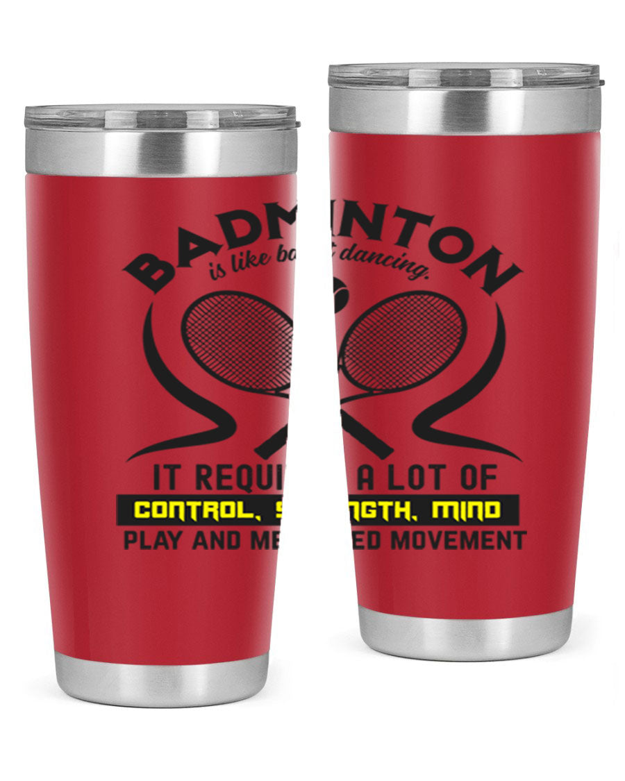 BADMINTONis like ballet dancing tumbler in stainless steel with a vibrant design, perfect for hot and cold beverages.