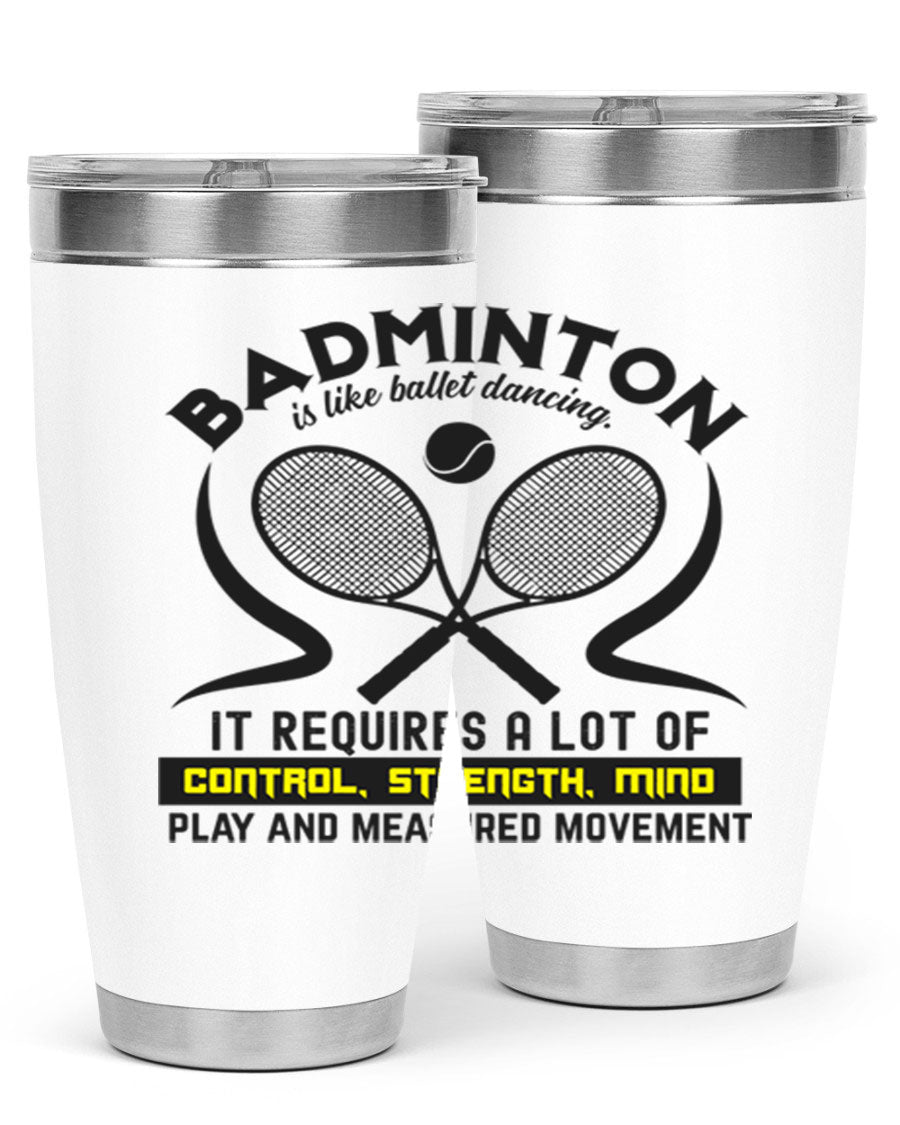 BADMINTONis like ballet dancing tumbler in stainless steel with a vibrant design, perfect for hot and cold beverages.