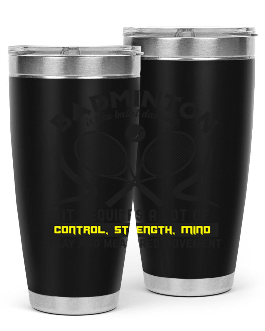 BADMINTONis like ballet dancing tumbler in stainless steel with a vibrant design, perfect for hot and cold beverages.