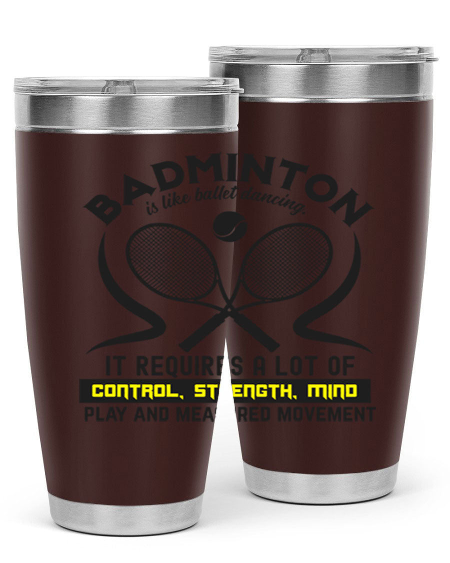 BADMINTONis like ballet dancing tumbler in stainless steel with a vibrant design, perfect for hot and cold beverages.