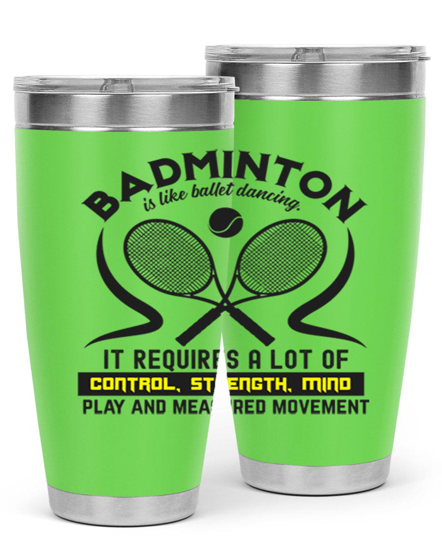 BADMINTONis like ballet dancing tumbler in stainless steel with a vibrant design, perfect for hot and cold beverages.