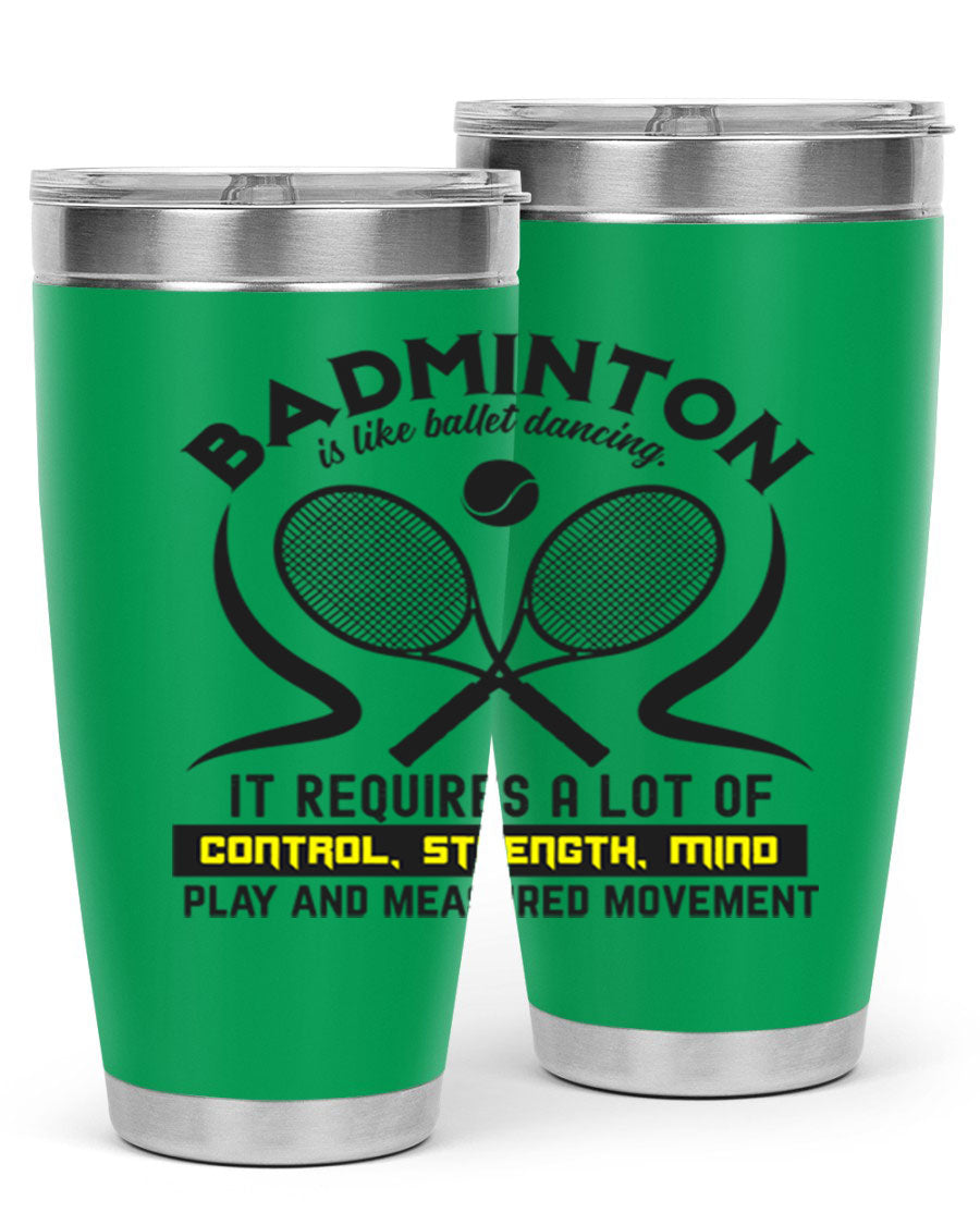 BADMINTONis like ballet dancing tumbler in stainless steel with a vibrant design, perfect for hot and cold beverages.