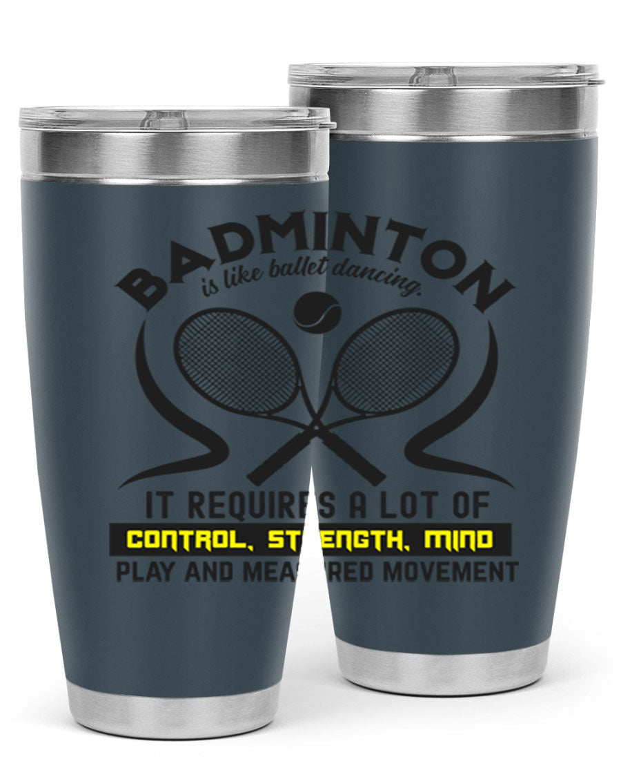 BADMINTONis like ballet dancing tumbler in stainless steel with a vibrant design, perfect for hot and cold beverages.