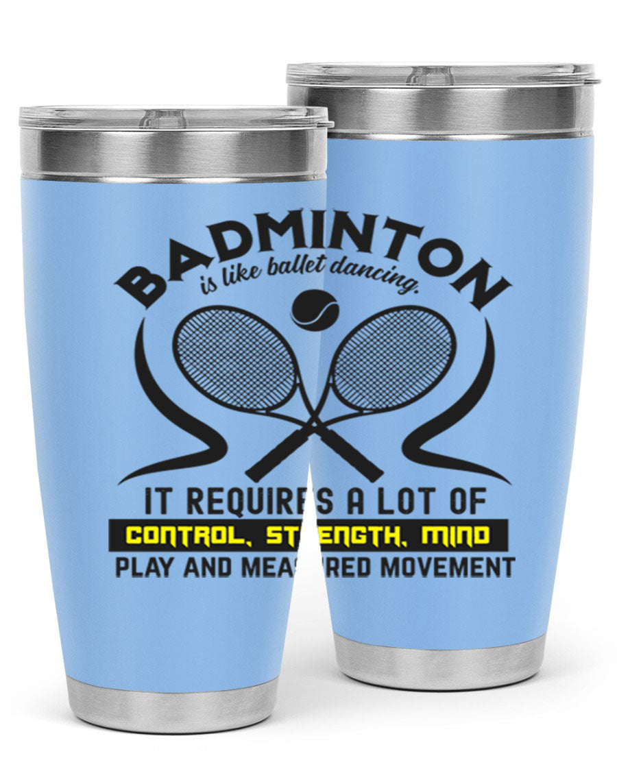 BADMINTONis like ballet dancing tumbler in stainless steel with a vibrant design, perfect for hot and cold beverages.