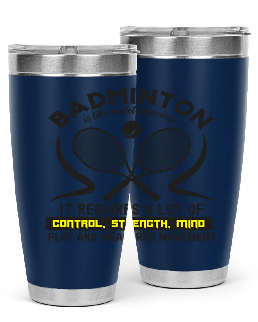 BADMINTONis like ballet dancing tumbler in stainless steel with a vibrant design, perfect for hot and cold beverages.