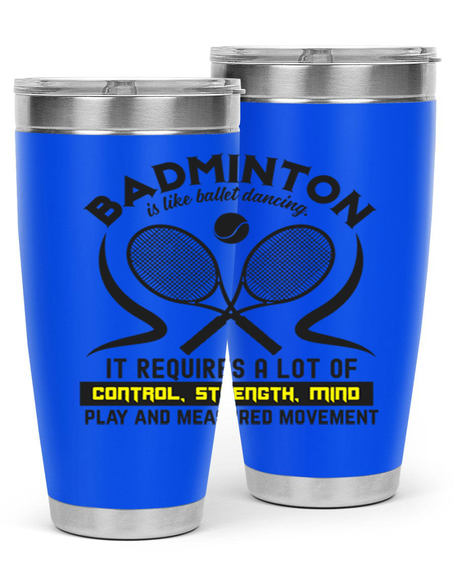 BADMINTONis like ballet dancing tumbler in stainless steel with a vibrant design, perfect for hot and cold beverages.