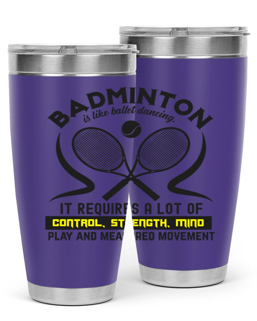 BADMINTONis like ballet dancing tumbler in stainless steel with a vibrant design, perfect for hot and cold beverages.