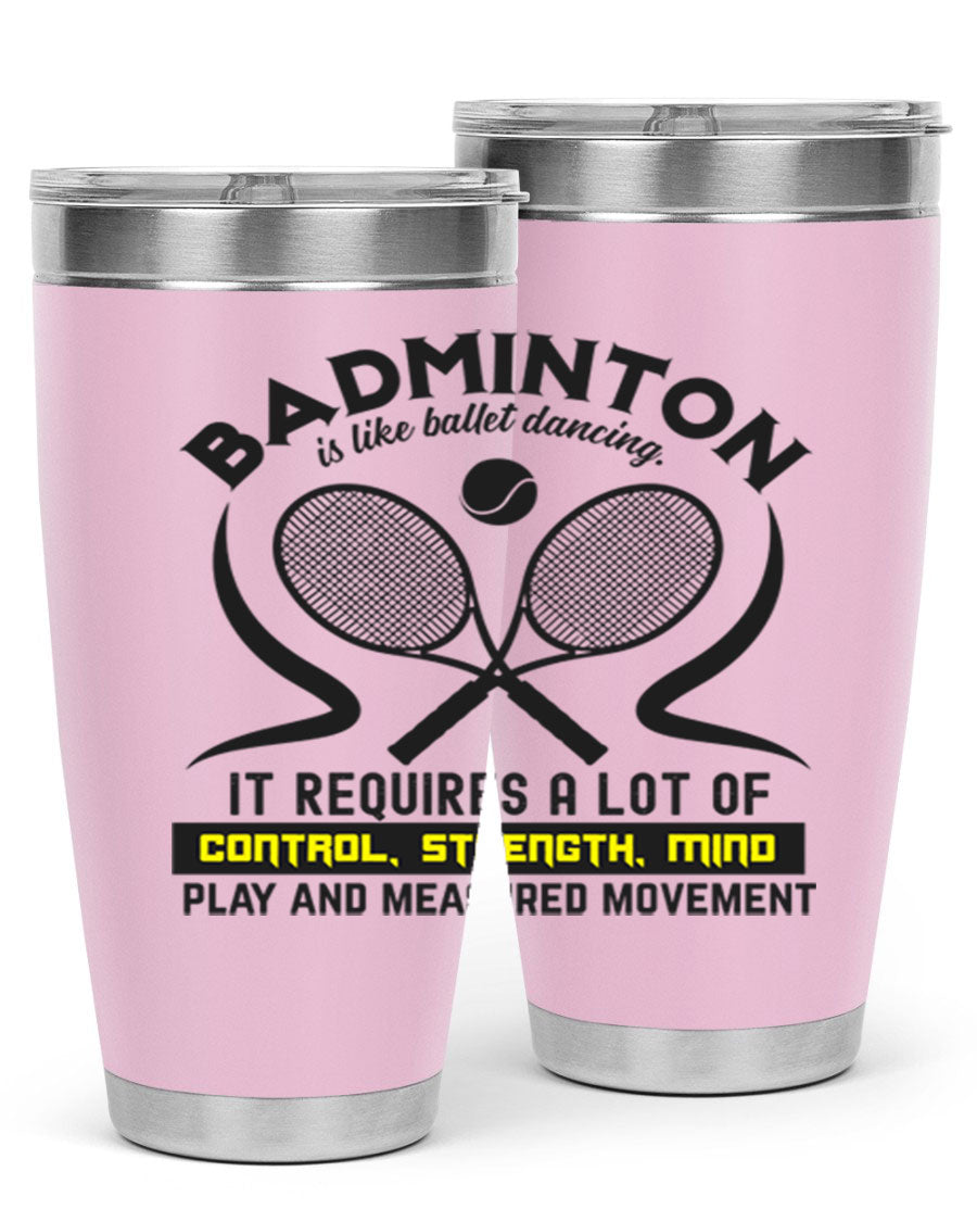 BADMINTONis like ballet dancing tumbler in stainless steel with a vibrant design, perfect for hot and cold beverages.